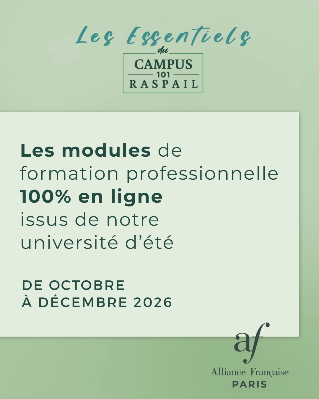 Vous n’avez pas pu participer au Campus 101 Raspail ? Découvrez “Les Essentiels”, nos modules de formation professionnel