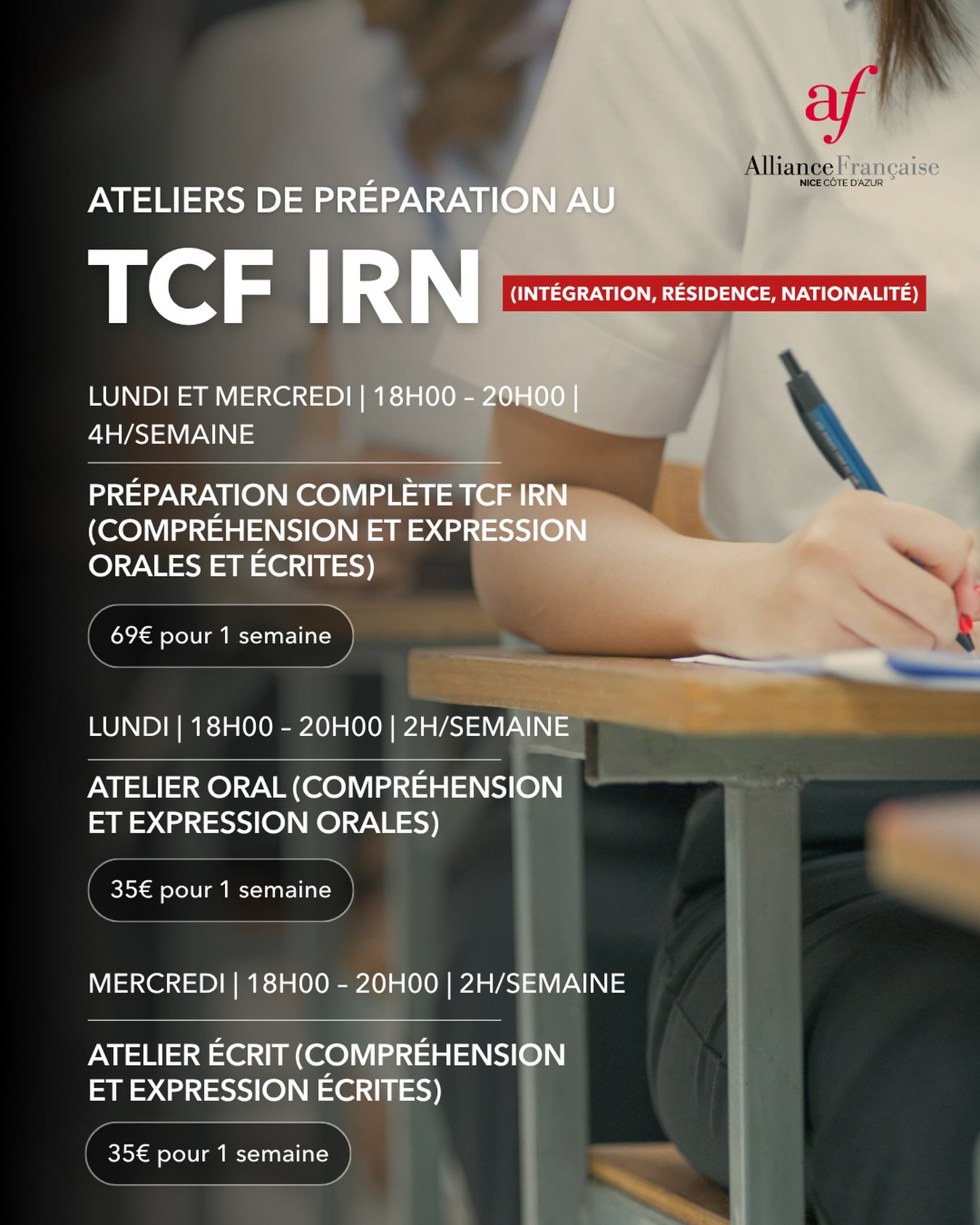 📚 Préparez l’examen du TCF IRN (Intégration, Résidence, Nationalité) avec nos ateliers de préparation aux épreuves !
G