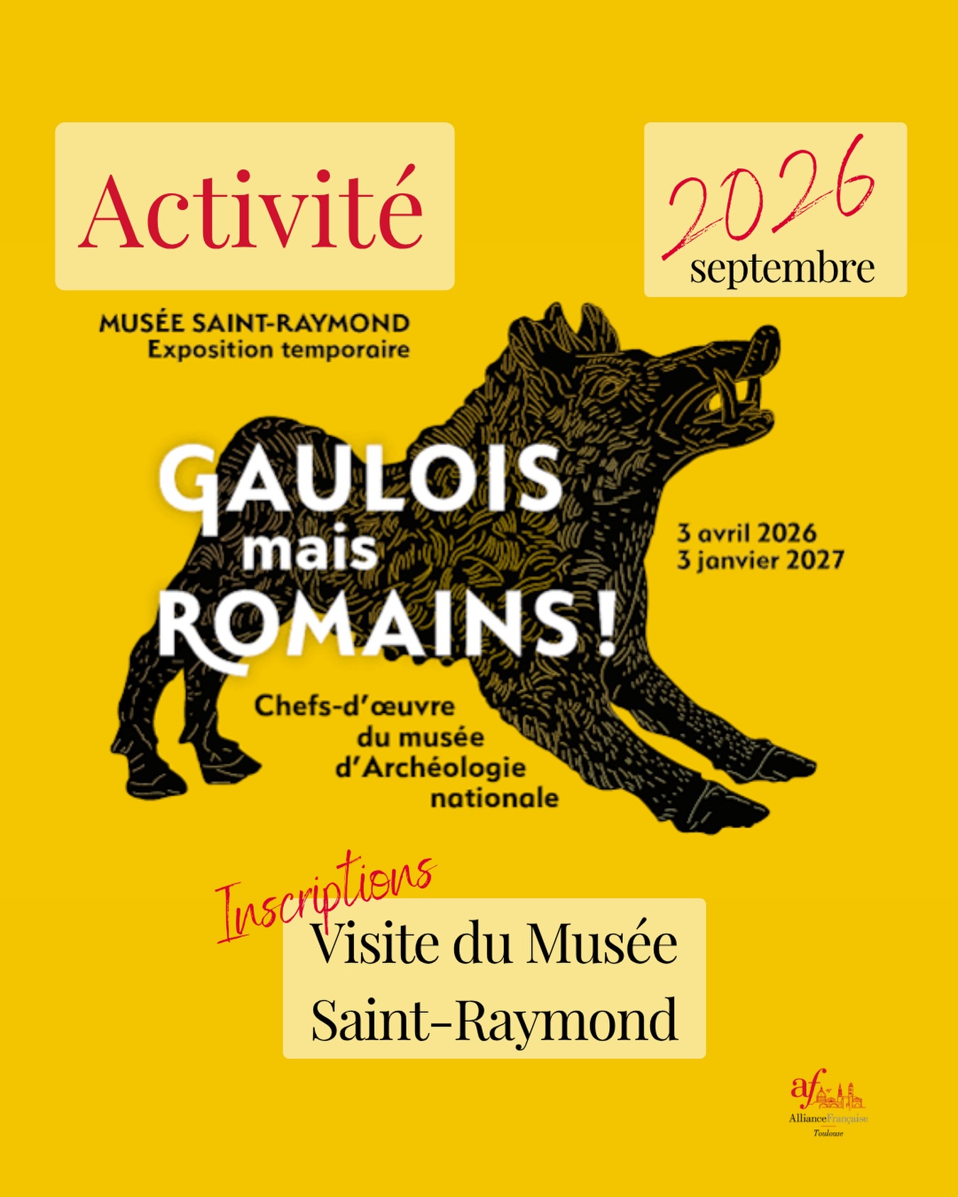 Jeudi 10 septembre, direction le musée Saint-Raymond !
À 15h30, l’Alliance Française de Toulouse vous propose une visite