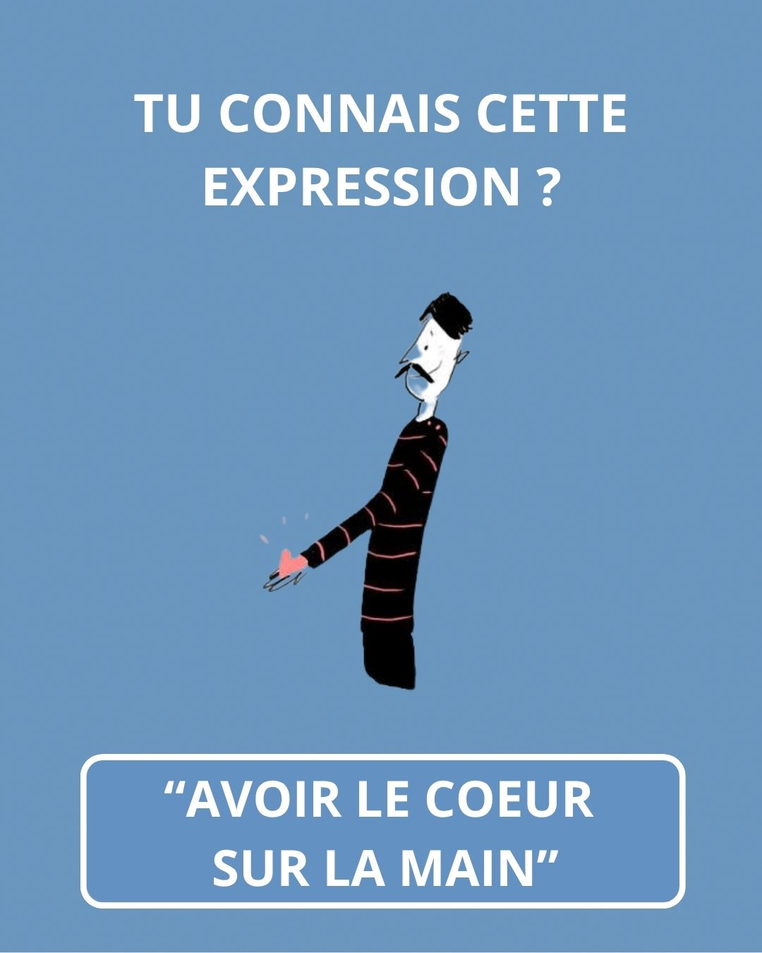 Expression du jour : « avoir le cœur sur la main » ❤️
Tu entendras souvent cette expression en français.
Avoir le cœur s